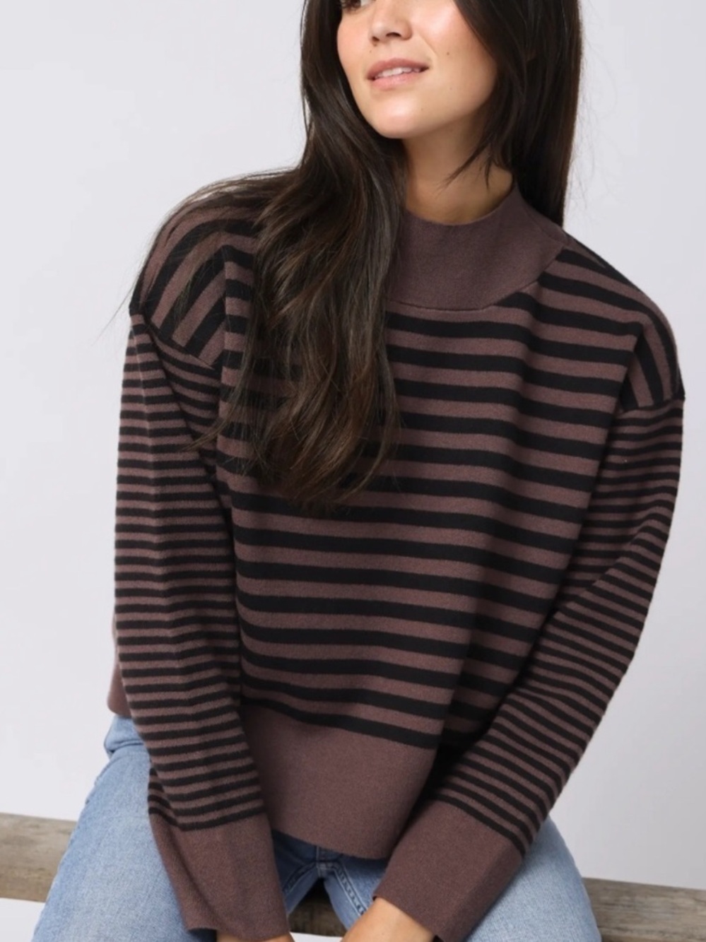 NATURAL LIFE Brown and Black Striped Turtleneck Sweater L